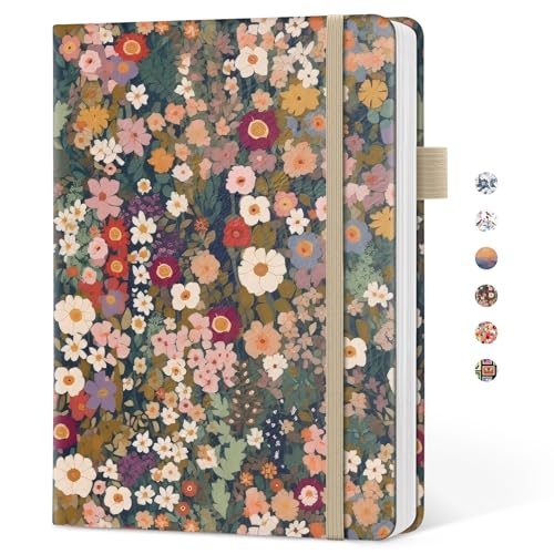 Taja Pretty Dotted Journal for Women, Aesthetic Cute Hardcover Leather Journal for Writing, A5 Journaling Notebook for Work & Sketch, Perfect for Office School Home, 160 Pages, Meadow Flowers - color: A-Garden, style: B-Dotted