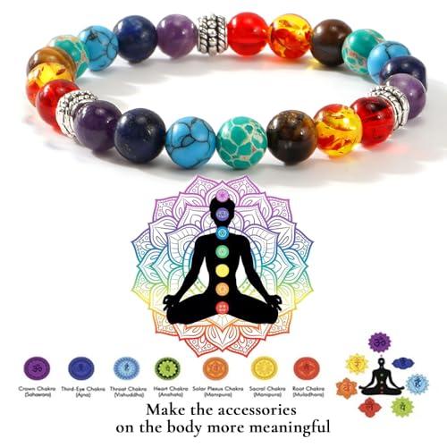 7 Chakra Reiki Healing Beaded Bracelet Stack Natural Stone Beads Bracelet for Anxiety Relief Spiritual Energy Yoga Stackable Jewelry for Women Men Meditation Relax Friendship Gift - color: 7 Chakra Stone