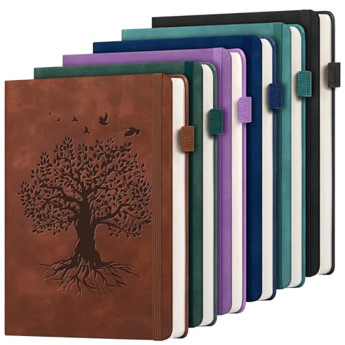 6 Pack Lined Journal Notebook for Women Men, A5 Hardcover Leather Journals for Writing, 200 Pages Thick Paper, Daily Journal Notebook for Work, School, Note Taking, Business, Travel, College Ruled - color: A-Tree-Multicolors, size: 6 Pack-A5