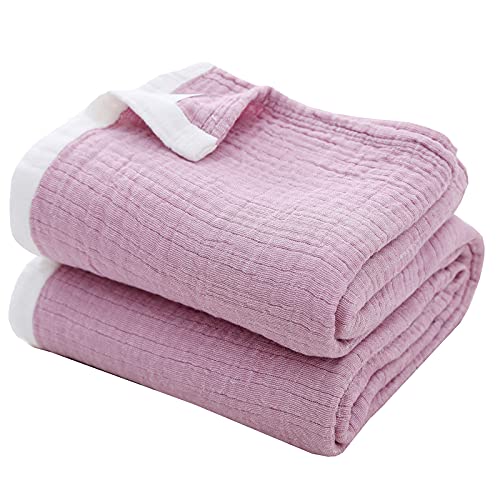 SE SOFTEXLY Muslin Throw Blankets, 4-Layer Cotton Blanket for Couch/Bed, Light Comfortable Breathable Gauze Bed Blanket All Season, Muslin Blanket for Adults Full/Queen Size(80"x90",Lavender Purple) - color: 4-lavender Purple, size: Full/Queen-80" x 90"