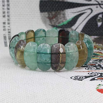 Keleny Semi Precious Gemstones 25mm Half Moon Shape Faceted Beads Crystal Rock Stretch Bracelets 7.5 Inch