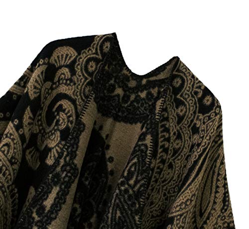 Urban CoCo Women's Color Block Shawl Wrap Open Front Poncho Cape - color: Series 23-black