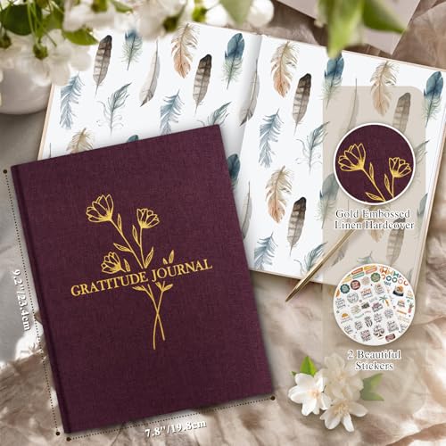 Lanpn Daily Gratitude Journal for Woman Men, 4 Month Mindfulness & Affirmation Planner, 7.8"x9.2" The 5 Minute Grateful Diary, Guided Reflection with Positivity Prompts Undated Notebook, Purple - color: Purple