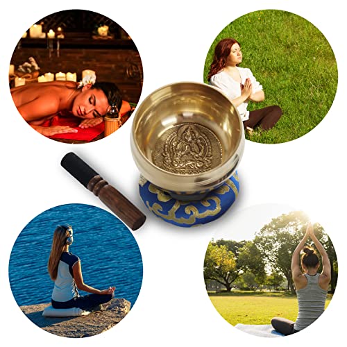 REGIS Tibetan Singing Bowl Set ， Mindfulness, and Stress Relief zen decor，Bowl Handcrafted in Nepal for Healing and Mindfulness (gold, 4 inch)