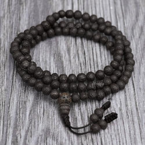 Bodhi Seed & Rudraksha Mala 108 Beads, Buddhist Prayer Japa Mala Necklace for Meditation, Yoga, Spiritual Healing, Handmade Unisex Prayer Beads, Bodh Gaya Inspired Collection