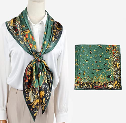 ANDANTINO 100% Silk Scarf 43" Large Square Lightweight Headscarf& Shawl–Women Hair Wraps-With Gift Packed - color: Jade Green-birds