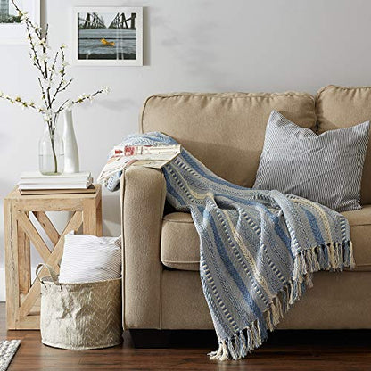 DII Braided Striped Decorative Throw Blanket, 50x60, Stonewash Blue - color: Stonewash Blue