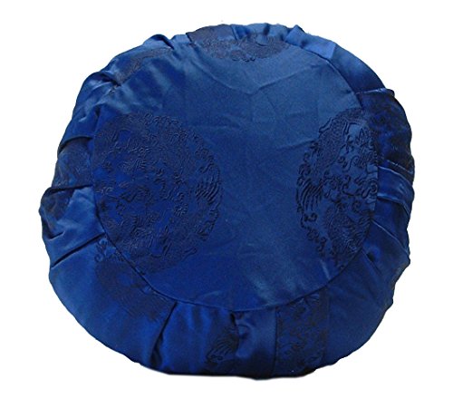 Taraluna - Fair Trade, Organic & Green Gifts Zen Zafu Sitting or Meditation Cushion with Silk Brocade Cover, Blue