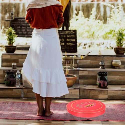 Meditation Cushion Floor Pillow Buckwheat Bolster Crimson Floral Worship Mat Thick Small Sitting Cushion for Zen Meditation and Prayer