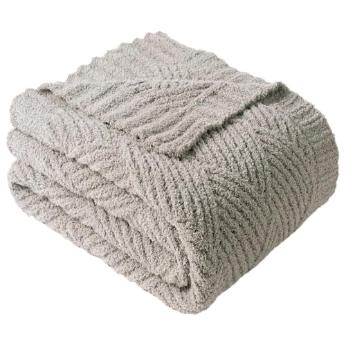 Grey Chenille Throw Blanket for Couch, Soft Diamond Textured Knit Blanket, Cozy Lightweight Decorative Blankets for Sofa, 50"x60" - color: Grey