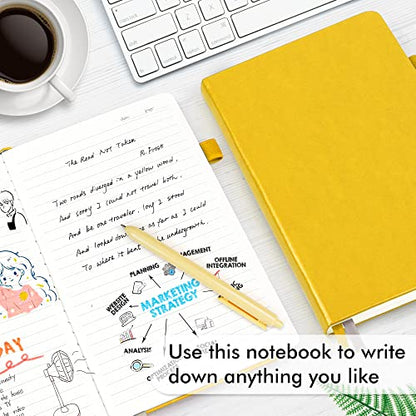 feela 24 Pack Journal Notebook for Work, Business Notebook Bulk Hardcover Lined Writing Journal with Pen Holder for Men Women Note Taking, with 24 Black Pens, 120 GSM, 5.1”x8.3”, A5, Yellow - color: 24 Pack yellow