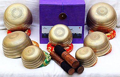Chakra Healing Tibetan Hammered Himalayan Singing Bowl Set of 7 Meditation Bowls Hand Bowls from Nepal