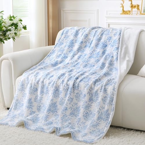 Viviland Cotton Muslin Blanket, Queen Size 90 x 90 Inches, Blue Nerrah | Reversible Fleece, Lightweight, Breathable Gauze - color: Blue Nerrah, size: Queen Size (90 X 90 Inches)