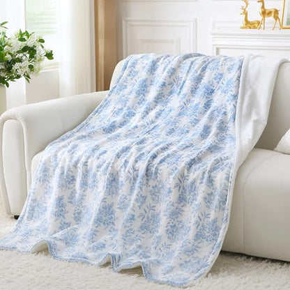 Viviland Cotton Muslin Blanket, Queen Size 90 x 90 Inches, Blue Nerrah | Reversible Fleece, Lightweight, Breathable Gauze - color: Blue Nerrah, size: Queen Size (90 X 90 Inches)