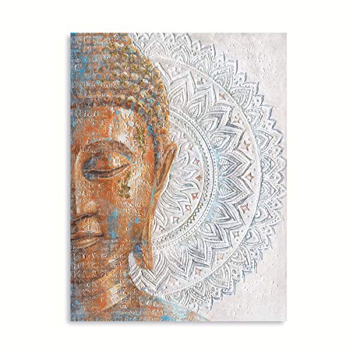 B BLINGBLING Gold Buddha Canvas Wall Art: 3D Mandala Flower Blossom Buddha Painting with Gold Foil Reproduction Print on Blue Canvas Wrapped and Ready for Hang 24"x32" - color: Buddha with Mandala, size: 24"x32"x1