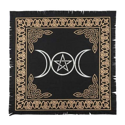 Indian Consigners Altar Cloth Triple Moon Pentagram Triquetra Witchcraft Alter Tarot Spread Top Cloth Wiccan Square Spiritual 24 by 24 Sacred (Triple Moon Pentagram Triquetra Silver) - size: 24" x 24" (Square)
