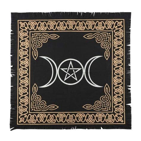 Indian Consigners Altar Cloth Triple Moon Pentagram Triquetra Witchcraft Alter Tarot Spread Top Cloth Wiccan Square Spiritual 24 by 24 Sacred (Triple Moon Pentagram Triquetra Silver) - size: 24" x 24" (Square)