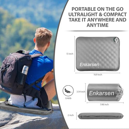 Inflatable Travel Seat Cushion – Self-Inflating Memory Foam Pad for Airplane, Stadium Bleachers, Camping, Hiking & Backpacking – Ultralight Compact & Portable Sitting Cushion - color: Grey