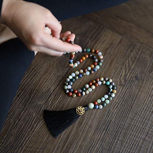 COAI Hand Knotted Tassel 108 Mala Beads Stone Beaded Necklace for Yoga Meditation - style: Multi-Color Stone