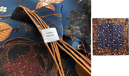 ANDANTINO 100% Silk Scarf 43" Large Square Lightweight Headscarf& Shawl–Women Hair Wraps-With Gift Packed - color: Blue-flower&birds