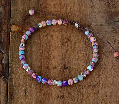 Boho Wrap Bracelet for Women, Handmade Natural Imperial Jasper Multi-Layer Stone Beaded Bracelet, Bohemian Healing Crystal Stone Jewelry Gifts - color: Purple Jasper