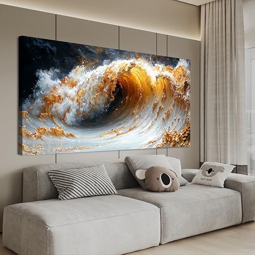 Canvas Wall Art Decor Large Artwork for Walls Wall Art Pictures for Living Room Art Work for Wall Decor Gold Wave Wall Art Prints Modern Abstract Wall Art Kitchen Bedroom Office Decor 20" X 40" - color: QLS-Q, size: 40"L x 20"W