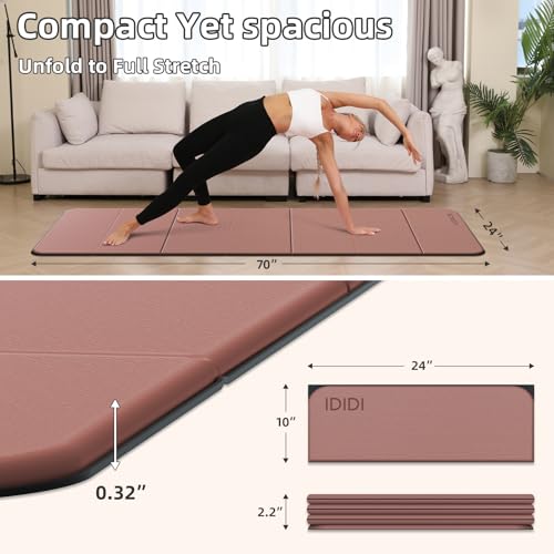 Foldable Yoga Mat Extra Thick 0.32 Inches（8mm） - SGS Certified POE Material Exercise Mat, Non-Slip Design Fitness Mats, Multi-Purpose Workout Mats for Studio or Home Use - color: Deep Pink