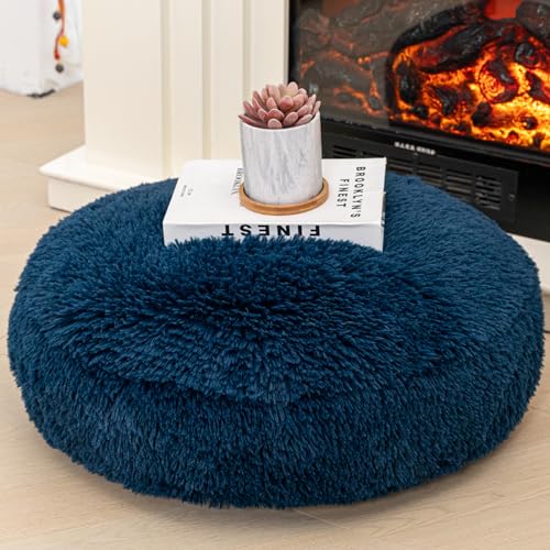 Asuprui Soft Floor Pillow Large Floor Cushion for Sitting Fur Meditation Pillow Premium Yoga Pillow for Living Room Bedroom Balcony Outdoor (Navy Blue Floor Pillow with Insert) - color: Navy Blue, size: 20x20x6 Inches