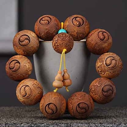Zen Dear Unisex Thuja Sutchuenensis Wood Beads Wooden Bracelet Necklace Prayer Mala Wristband Bracelet - style: 25mm 10 Carving Beads