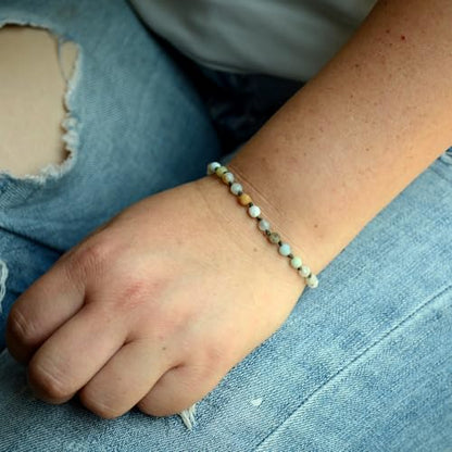 Natural Faceted Gemstone Bead Bracelet, Adjustable Waterproof Wax Cord, Hand-Knotted Design - color: Amazonite