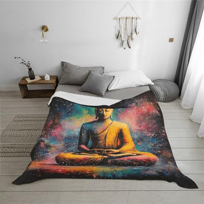 meditating monk portrait blanket,double-sided fleece with zen artwork,hypoallergenic & lightweight,perfect for yoga practitioners,spiritual gift,Suitable for beds,sofas and offices 60X80 Inch