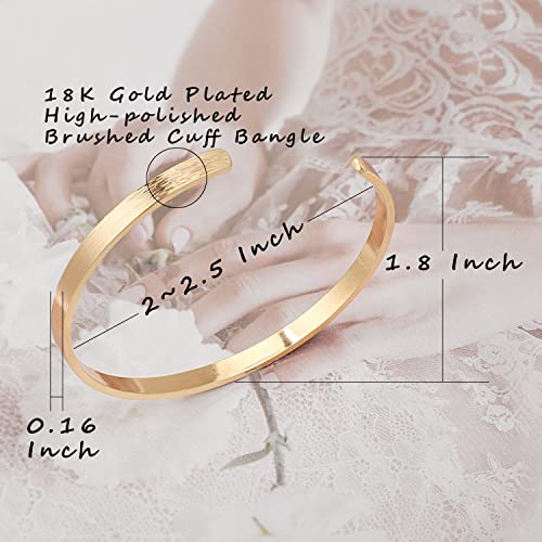 18K Gold Plated Open Cuff Bangle for Women Statement Brushed/Hammered/Textured Bracelet Layering Jewelry Love Gift for Her - style: Brushed Bangle