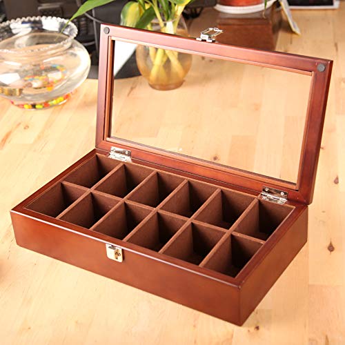 Solid Wood Storage Box with 12 Compartments & Glass Sunroof - Versatile Organizer for Home, Office, Crafts & Toys - Stylish, Durable & Space-Saving Solution - size: red
