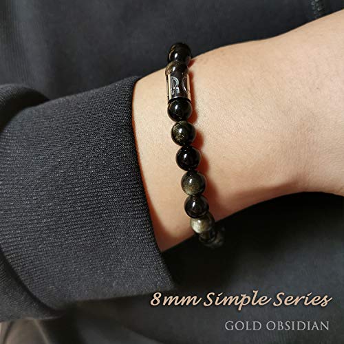Morchic 8mm Genuine Gemstone Stretch Bracelet for Women Men Unisex, Natural Energy Crystal Stone Beads, Classic Simple Design Cuff Birthday Gift 7.5 Inch - color: Golden Obsidian