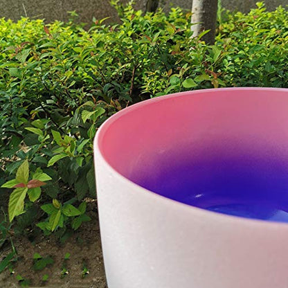KVKA 8 inch F Note Rainbow Heart Chakra Pink-Puprle Color Frosted Quartz Crystal Singing Bowl with Carrying Case for Yoga Meditation and Sound Healing