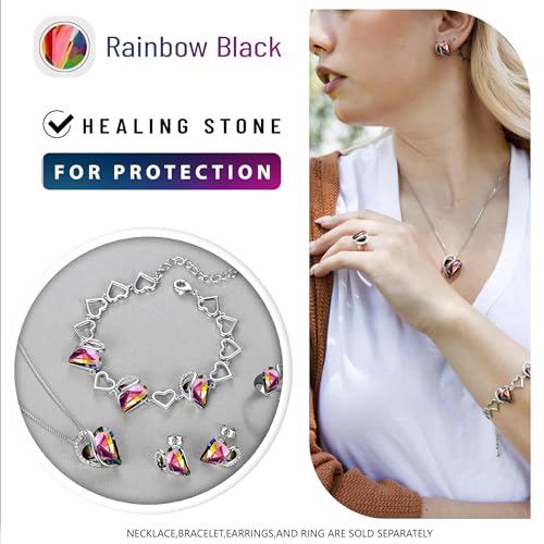 Leafael Gift Necklaces for Women, Infinity Love Birthstone Heart Crystal Pendant, Birthday Anniversary Jewelry for Wife, Mom, and Her, Silver Plated, 18" + 2" Adjustable Chain - color: 13a-Protection-Rainbow Black