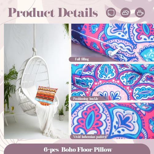 Menkxi 6 Pcs Bohemian Floor Pillows Seating 15 Inch Boho Floor Cushions Sitting Pillows Square Yoga Mandala Meditation Pouf for Living Room Balcony Office Tatami(Stylish) - color: Stylish