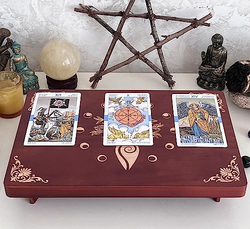 Altar Table, Meditation Table, Small Altar Table, Wooden Witch Altar, Wiccan Alter Table, Buddhist Shrine, Engraved Spiral Goddess on Table Top, 12 × 8 inches - color: Spiral Goddess