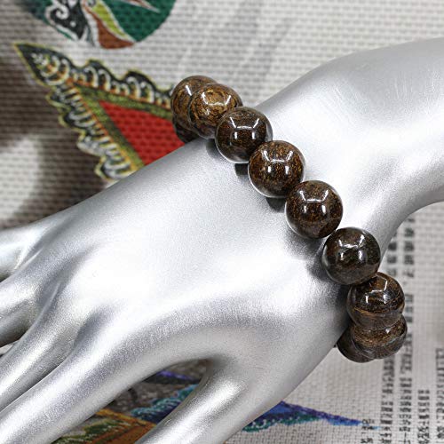 Keleny Natural Gem Semi Precious Gemstones 14mm Round Beads Crystal Stretch Bracelets 7 Inch Unisex - color: 14mm Brown Bronzite