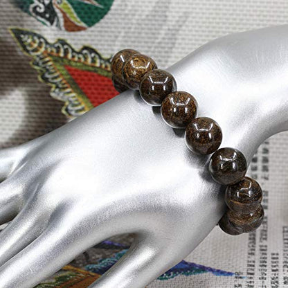 Keleny Natural Gem Semi Precious Gemstones 14mm Round Beads Crystal Stretch Bracelets 7 Inch Unisex - color: 14mm Brown Bronzite