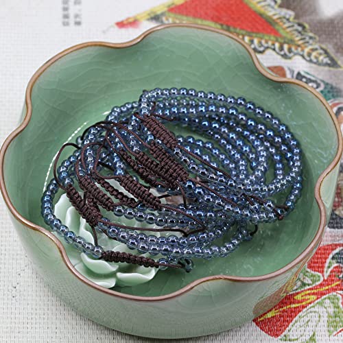 Keleny Natural Gemtones 4mm Round Beads Crystal Adjustable Braided Macrame Tassels Bracelets Unisex - color: Coated Blue Clear White Quartz