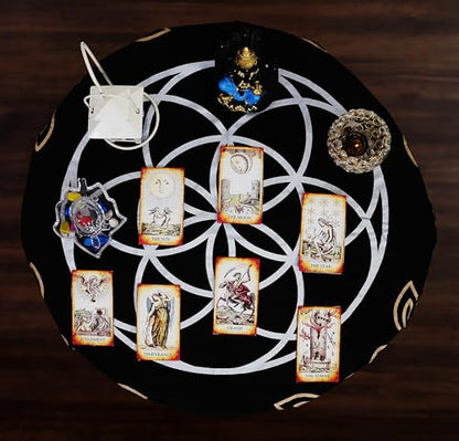 Indian Consigners Altar Cloth Seed of Life Witchcraft Alter Tarot Spread Top Cloth Wiccan Square Spiritual 18 by 18 Sacred(Seed of Life Gold Silver) - color: Seed of Life Gold Silver