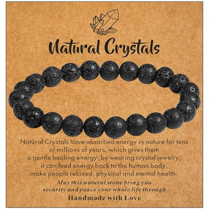MAIBAOTA Healing Crystal Bracelet for Women Men, 8/4 mm Natural Stone Beaded Bracelets, Jewelry Birthday Gifts, Round Gemstones Stretch Bracelets - color: Black-Lava Rock, size: 8 mm