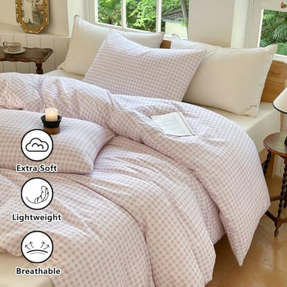 Pink Gingham Cotton Weighted Blanket Cover 60"x80", Checked Plaid Duvet Cover for Weighted Blanket, Grid Cotton Heavy Blanket Duvet Cover (Pink Gingham, 60"x80") - color: Pink Gingham (No Blanket), size: 60"x80"