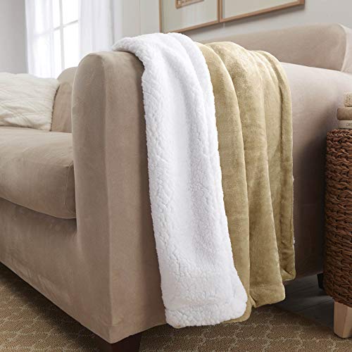 Sherpa Throw Blanket Super Soft Reversible Ultra Luxurious Plush Blanket, 50 x 60 inches, Camel/White - color: Camel / White, size: Throw (50" x 60")
