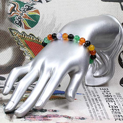 Amandastone Natural Gemstone 8mm Round Beads Stretch Bracelet 7 Inch - color: Multicolor Agate