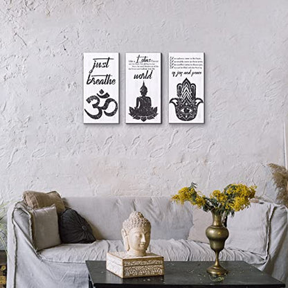 Blulu 3 Pcs Buddha Wall Art Spiritual Buddha Quotes Wall Decor Meditation Zen Wooden Hanging Sign Decor for Meditation Room Home Yoga Living Room Bedroom Office Buddhist Decorations