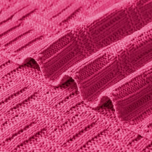 Aormenzy Soft Cozy Acrylic Throw, Cable Knit Blanket for Couch, Sofa, Bed - Hot Pink (1.7lb) 50x60 - color: Hot Pink