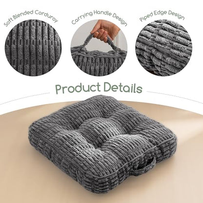 HIGOGOGO Floor Pillow Cushion for Adults, Meditation Cushion Pillow, Blended Corduroy Cover, Large Square Floor Sitting for Tatami Living Room or Yoga, 22x22 Inch, Dark Grey