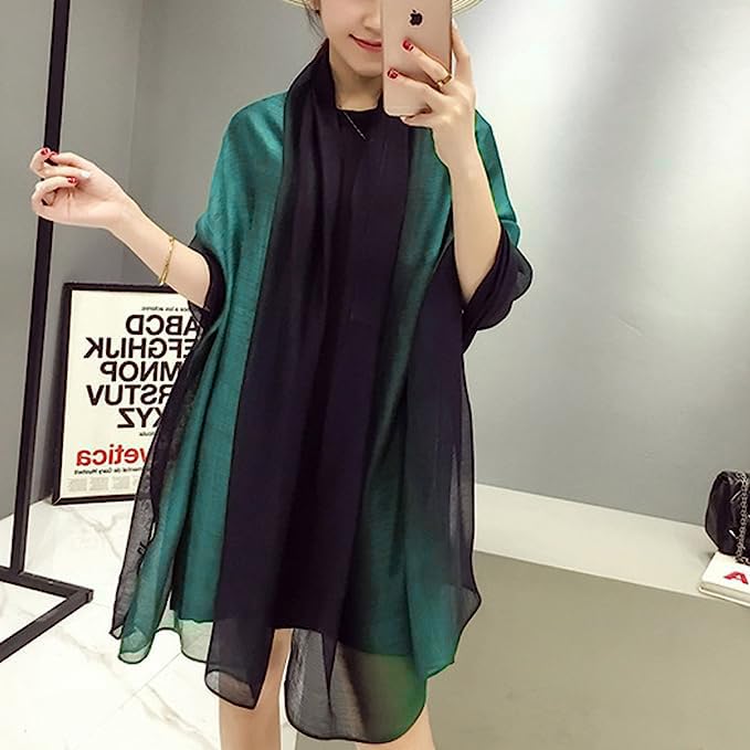 Cotton Silk Scarf Elegant Soft Wraps Color Shade Scarves for Women - color: Gradient - Green